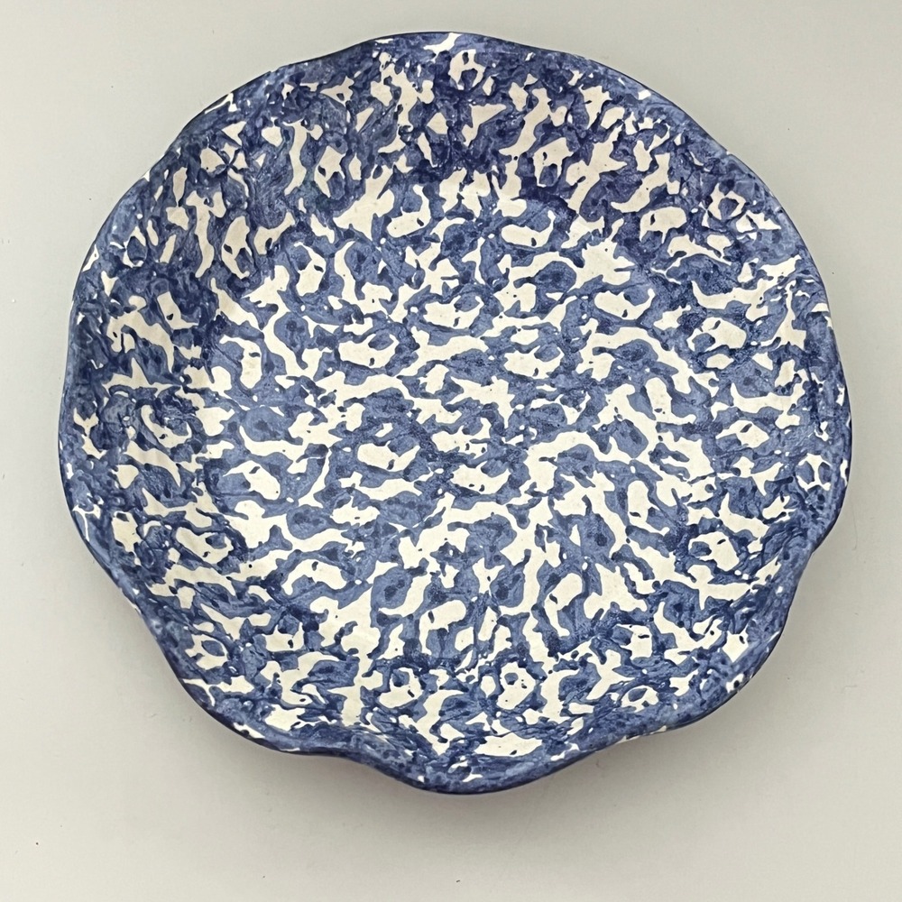 Conner‎ Prairie Pottery Bowl Unisex 9.5in Blue White Vintage 1995 Spongeware